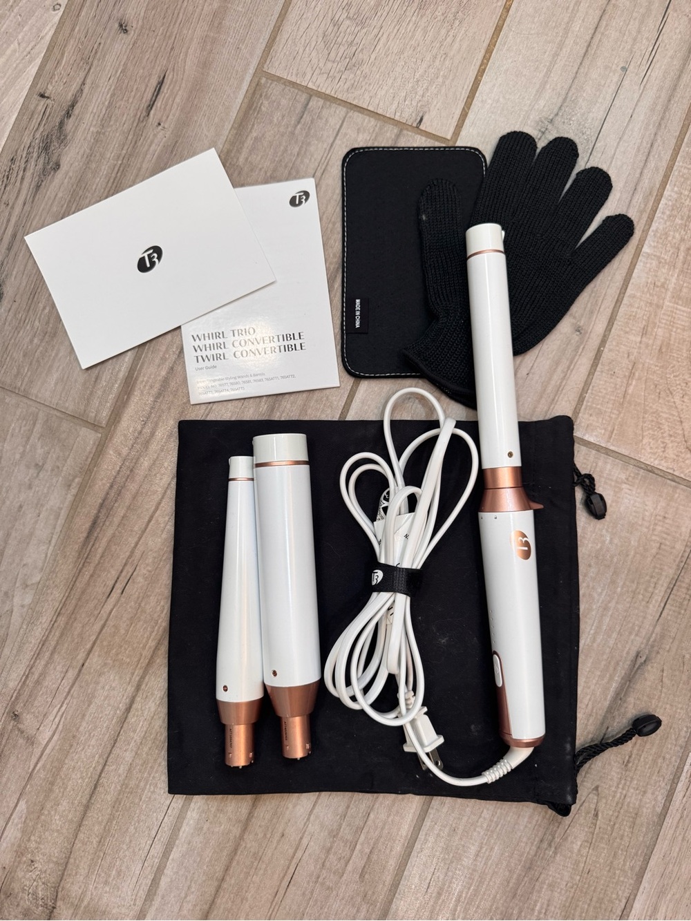 T3 White and Rose Gold Whirl Trio Convertible Styling Wand Set